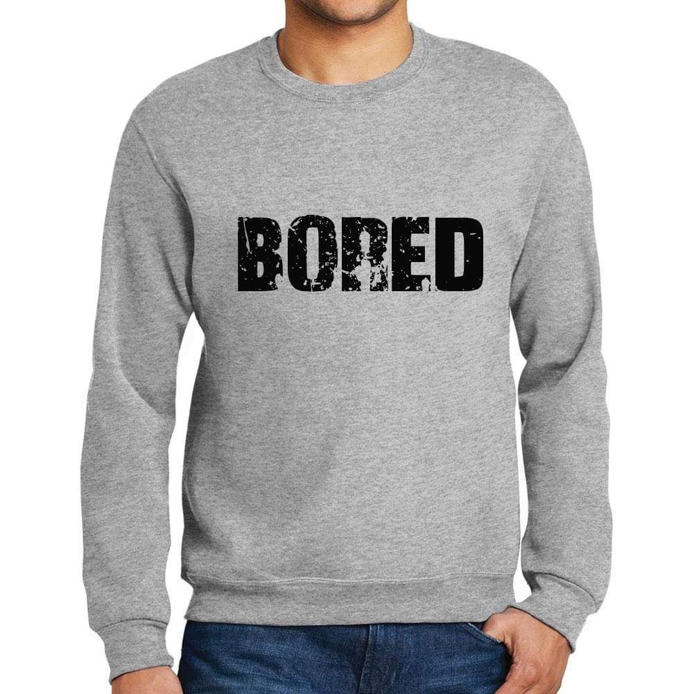 Mens Printed Graphic Sweatshirt Popular Words Bored Grey Marl - Grey Marl / Small / Cotton - Sweatshirts