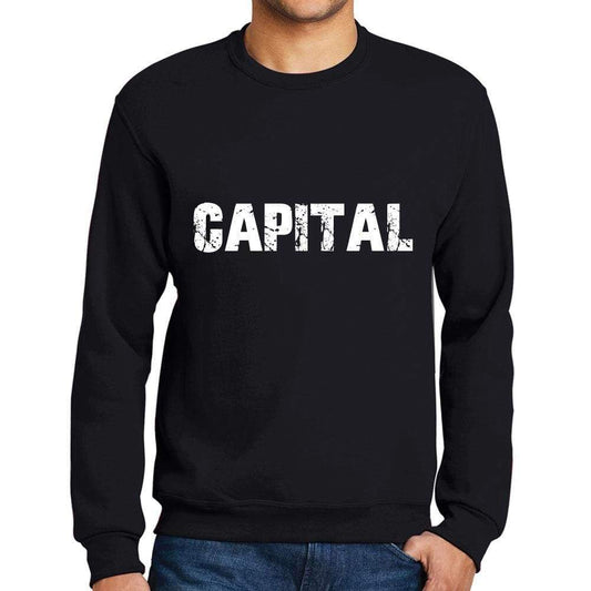 Mens Printed Graphic Sweatshirt Popular Words Capital Deep Black - Deep Black / Small / Cotton - Sweatshirts