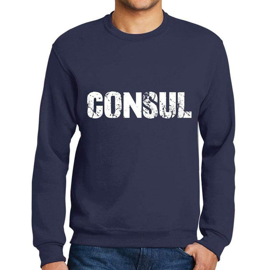 Mens Printed Graphic Sweatshirt Popular Words Consul French Navy - French Navy / Small / Cotton - Sweatshirts