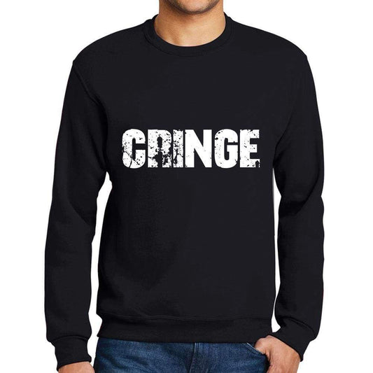 Mens Printed Graphic Sweatshirt Popular Words Cringe Deep Black - Deep Black / Small / Cotton - Sweatshirts