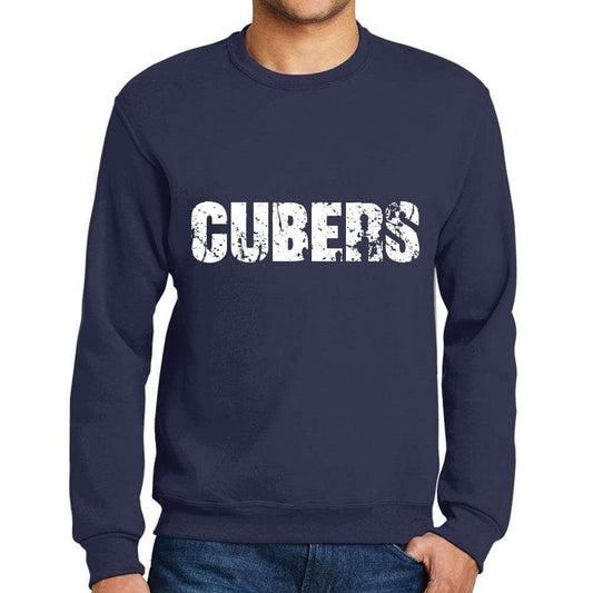 Mens Printed Graphic Sweatshirt Popular Words Cubers French Navy - French Navy / Small / Cotton - Sweatshirts