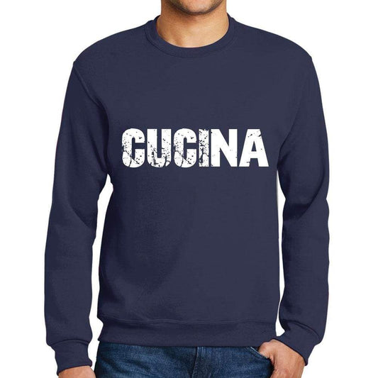 Mens Printed Graphic Sweatshirt Popular Words Cucina French Navy - French Navy / Small / Cotton - Sweatshirts
