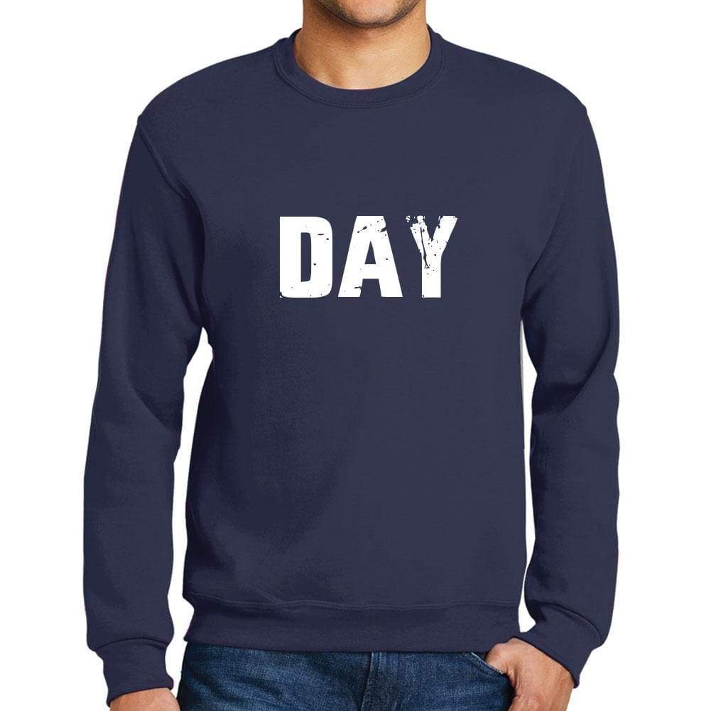 Mens Printed Graphic Sweatshirt Popular Words Day French Navy - French Navy / Small / Cotton - Sweatshirts