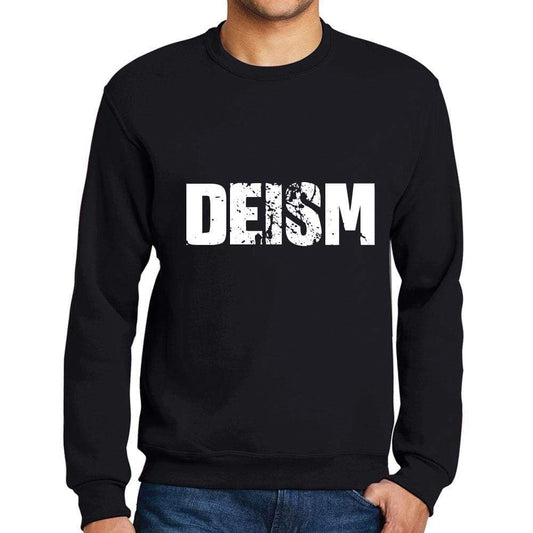 Mens Printed Graphic Sweatshirt Popular Words Deism Deep Black - Deep Black / Small / Cotton - Sweatshirts