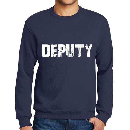 Mens Printed Graphic Sweatshirt Popular Words Deputy French Navy - French Navy / Small / Cotton - Sweatshirts