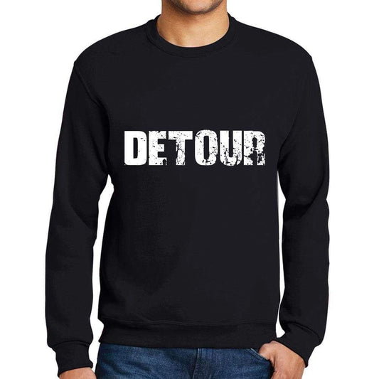 Mens Printed Graphic Sweatshirt Popular Words Detour Deep Black - Deep Black / Small / Cotton - Sweatshirts