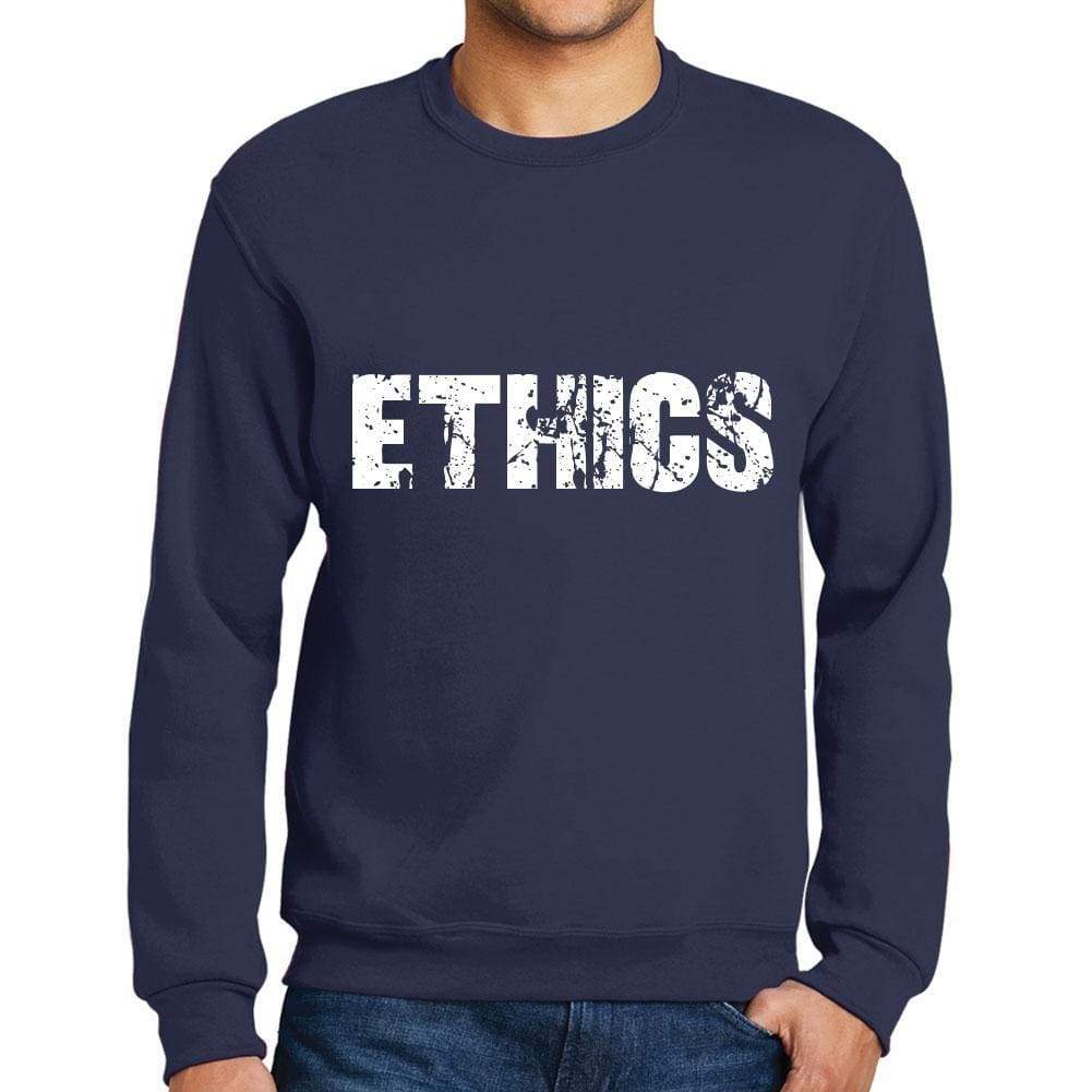 Mens Printed Graphic Sweatshirt Popular Words Ethics French Navy - French Navy / Small / Cotton - Sweatshirts