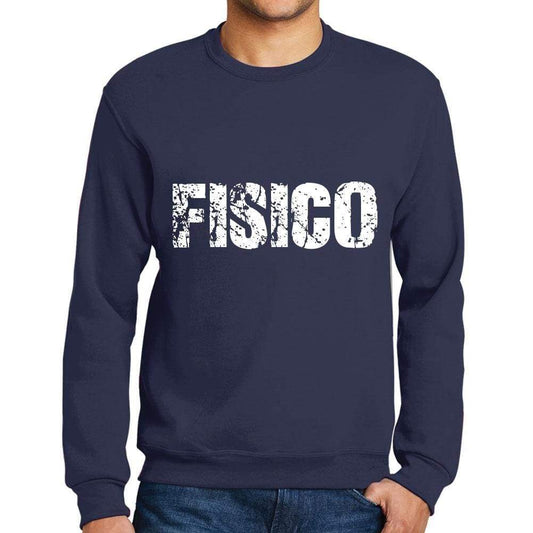 Mens Printed Graphic Sweatshirt Popular Words Fisico French Navy - French Navy / Small / Cotton - Sweatshirts