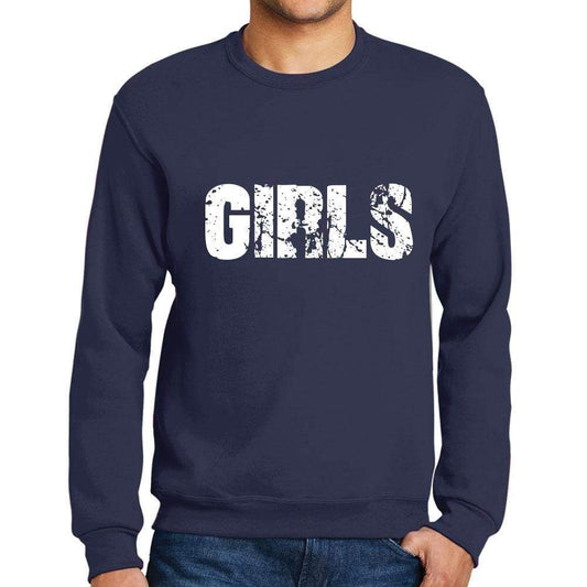 Mens Printed Graphic Sweatshirt Popular Words Girls French Navy - French Navy / Small / Cotton - Sweatshirts