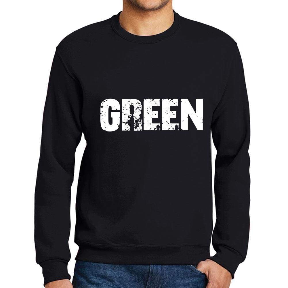 Mens Printed Graphic Sweatshirt Popular Words Green Deep Black - Deep Black / Small / Cotton - Sweatshirts