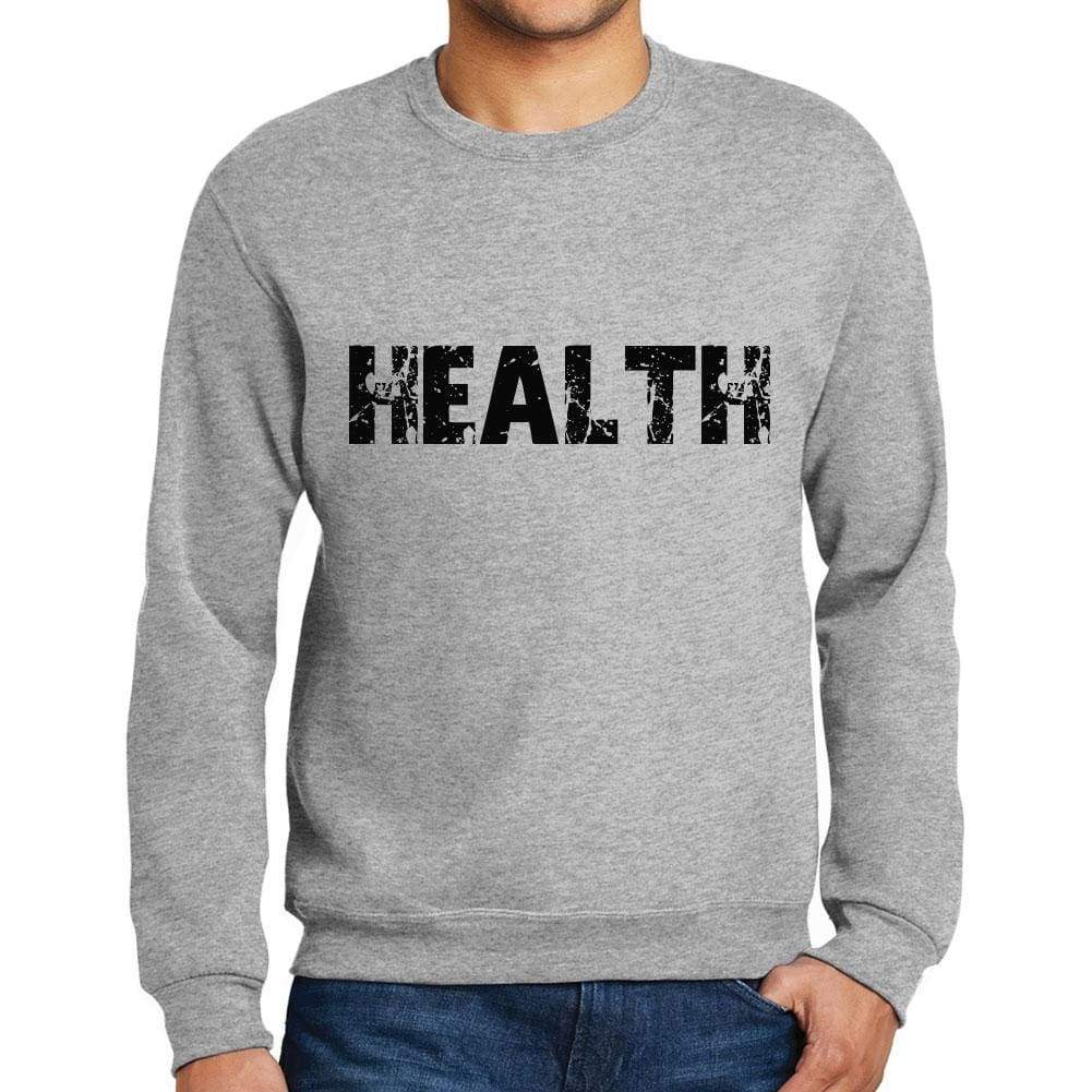 Mens Printed Graphic Sweatshirt Popular Words Health Grey Marl - Grey Marl / Small / Cotton - Sweatshirts