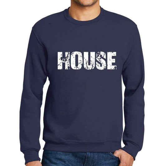 Mens Printed Graphic Sweatshirt Popular Words House French Navy - French Navy / Small / Cotton - Sweatshirts