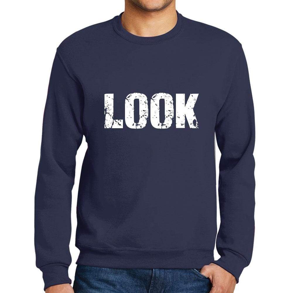 Mens Printed Graphic Sweatshirt Popular Words Look French Navy - French Navy / Small / Cotton - Sweatshirts