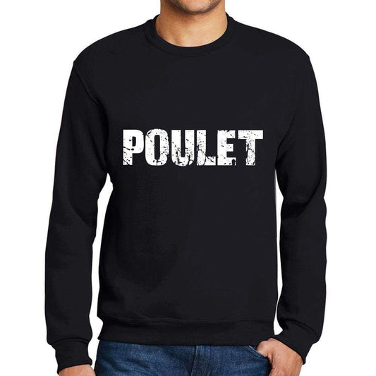 Mens Printed Graphic Sweatshirt Popular Words Poulet Deep Black - Deep Black / Small / Cotton - Sweatshirts