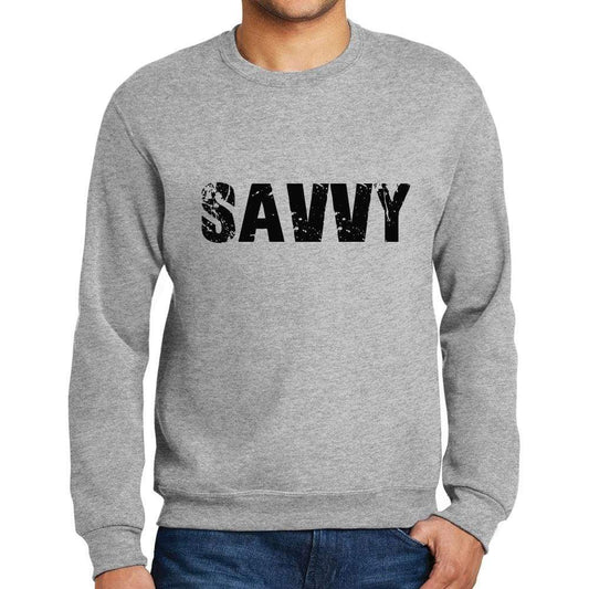 Mens Printed Graphic Sweatshirt Popular Words Savvy Grey Marl - Grey Marl / Small / Cotton - Sweatshirts