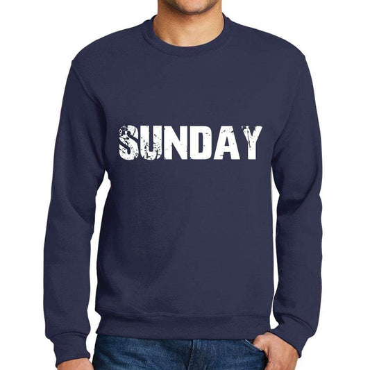 Mens Printed Graphic Sweatshirt Popular Words Sunday French Navy - French Navy / Small / Cotton - Sweatshirts