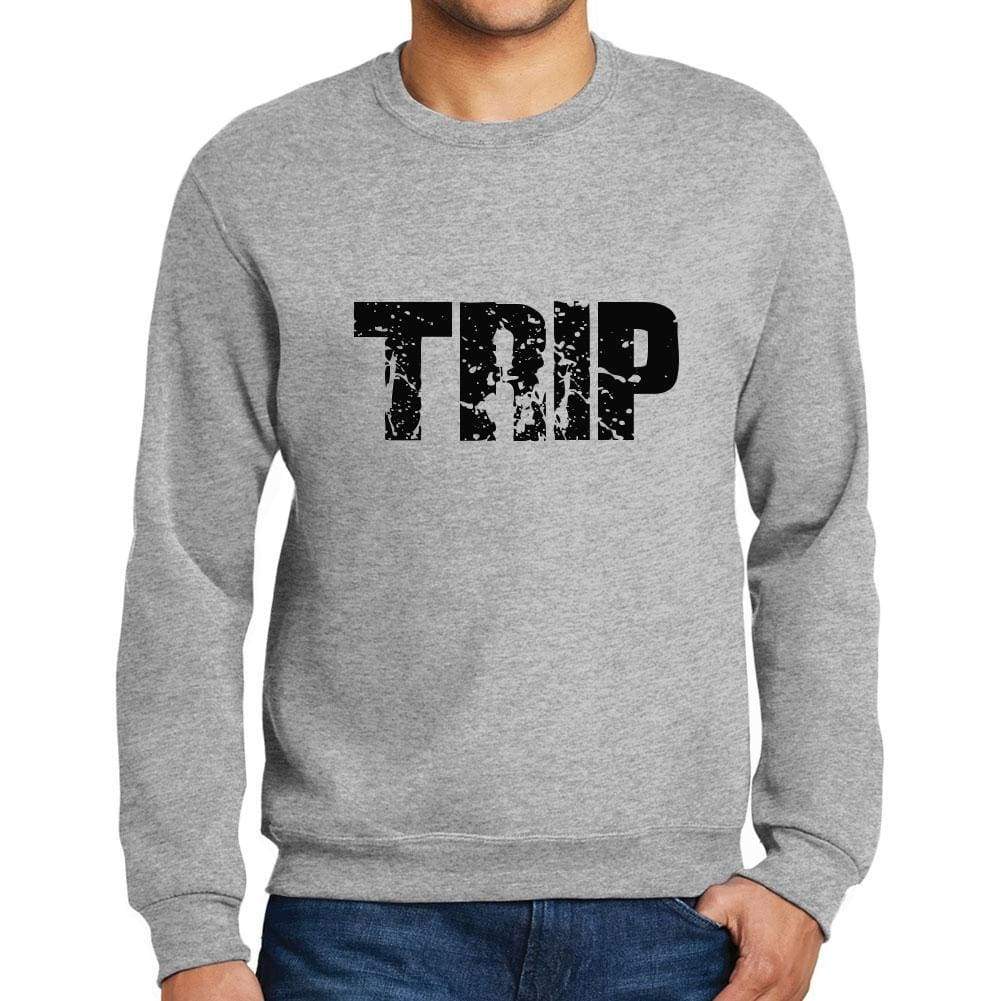 Mens Printed Graphic Sweatshirt Popular Words Trip Grey Marl - Grey Marl / Small / Cotton - Sweatshirts