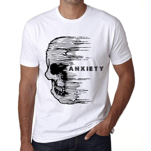 Mens Vintage Tee Shirt Graphic T Shirt Anxiety Skull Anxiety White - White / Xs / Cotton - T-Shirt