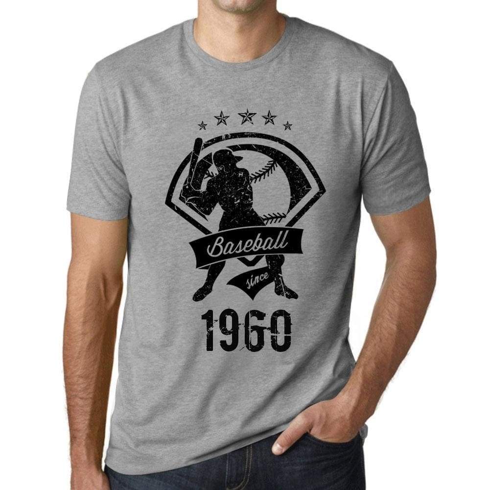 Mens Vintage Tee Shirt Graphic T Shirt Baseball Since 1960 Grey Marl - Grey Marl / Xs / Cotton - T-Shirt