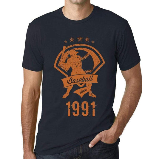 Mens Vintage Tee Shirt Graphic T Shirt Baseball Since 1991 Navy - Navy / Xs / Cotton - T-Shirt