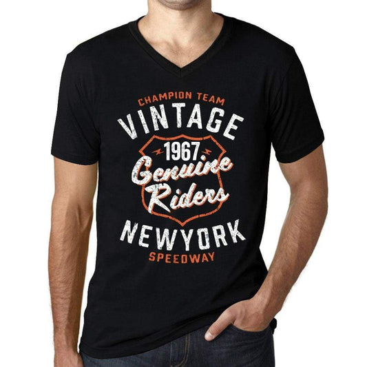 Mens Vintage Tee Shirt Graphic V-Neck T Shirt Genuine Riders 1967 Black - Black / S / Cotton - T-Shirt
