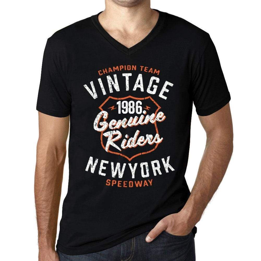 Mens Vintage Tee Shirt Graphic V-Neck T Shirt Genuine Riders 1986 Black - Black / S / Cotton - T-Shirt