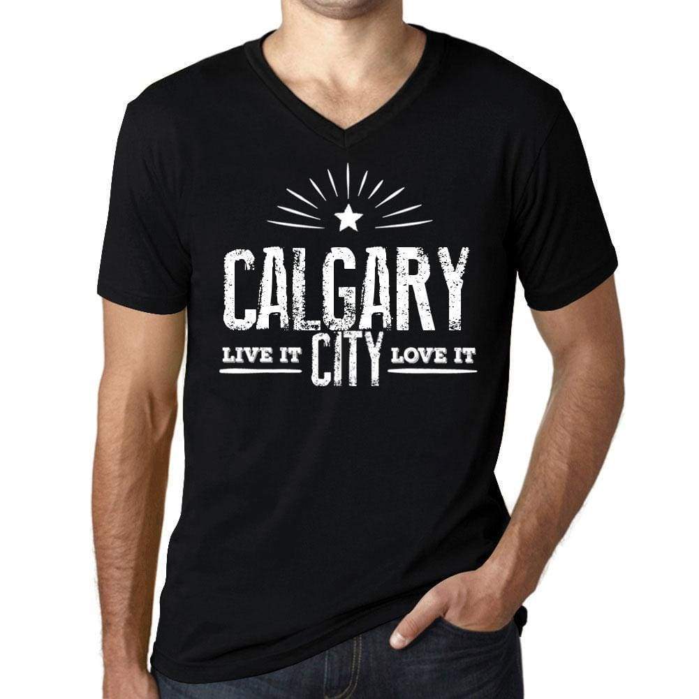 Mens Vintage Tee Shirt Graphic V-Neck T Shirt Live It Love It Calgary Deep Black - Black / S / Cotton - T-Shirt