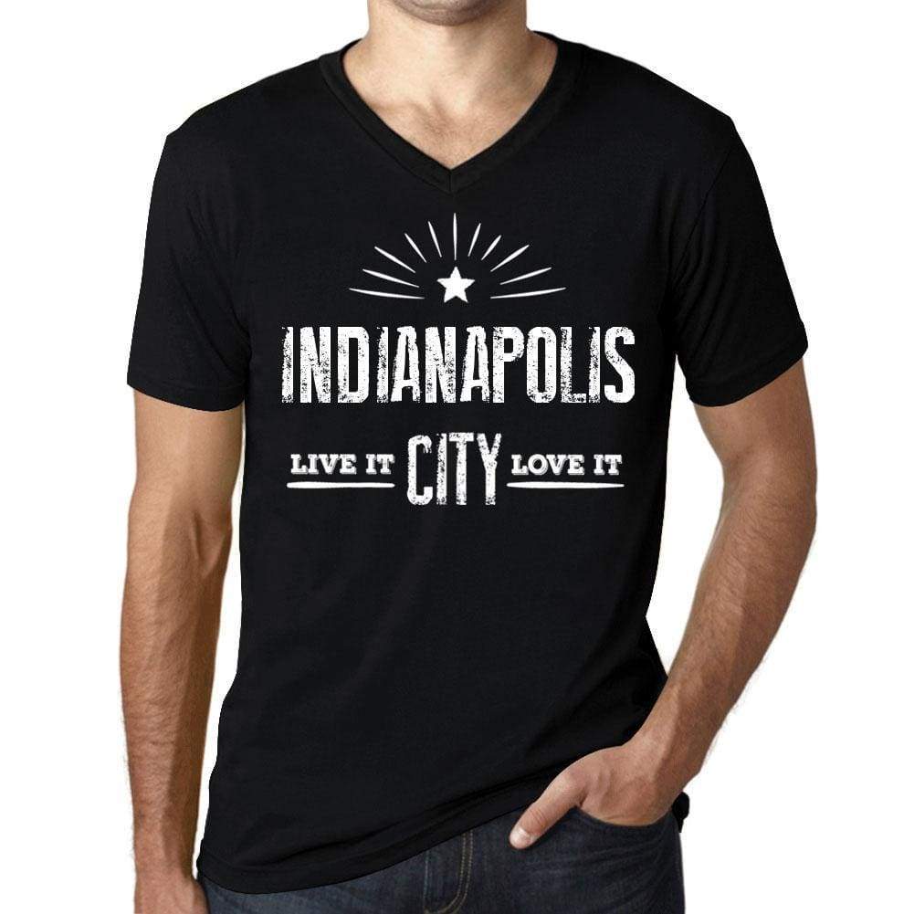 Mens Vintage Tee Shirt Graphic V-Neck T Shirt Live It Love It Indianapolis Deep Black - Black / S / Cotton - T-Shirt