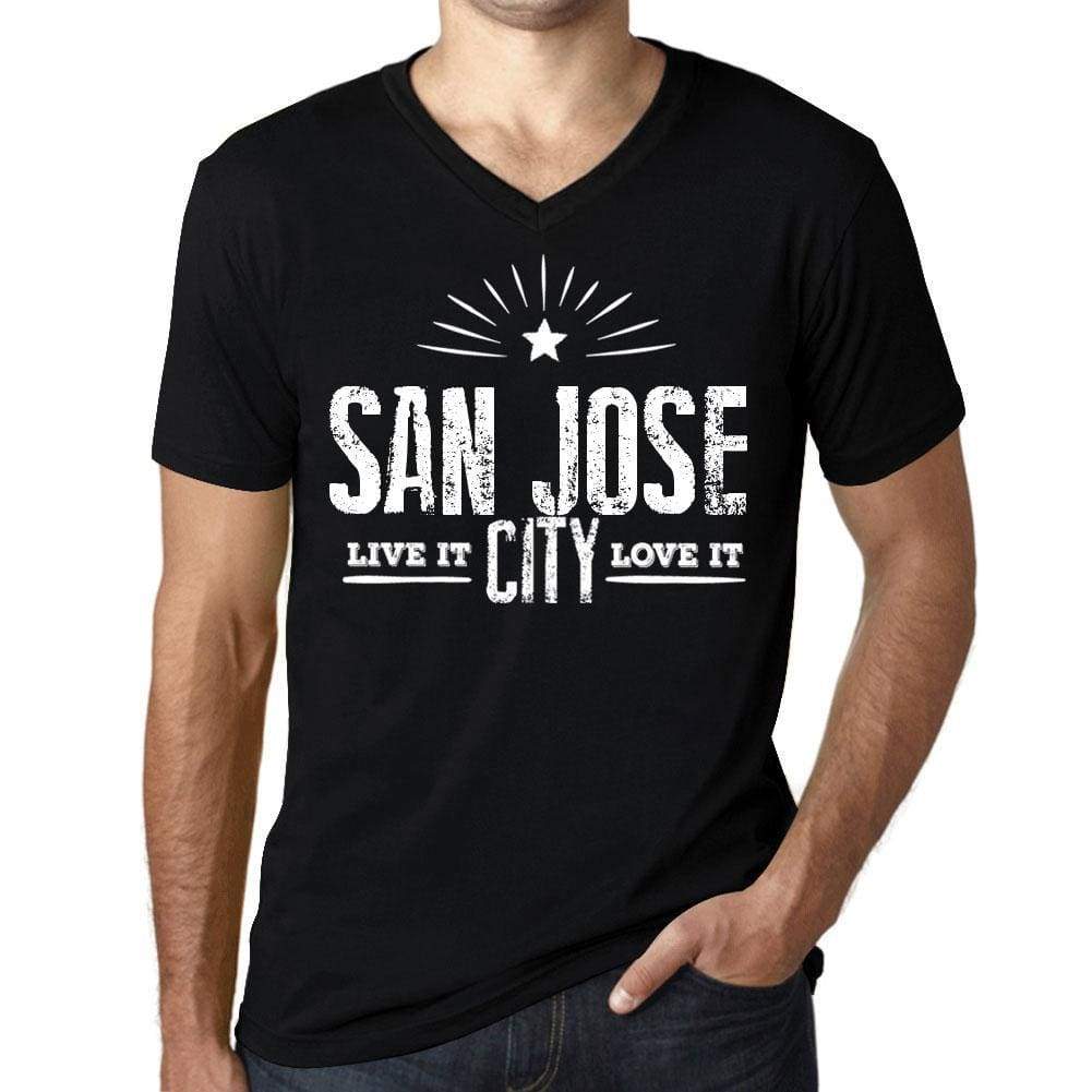 Mens Vintage Tee Shirt Graphic V-Neck T Shirt Live It Love It San Jose Deep Black - Black / S / Cotton - T-Shirt