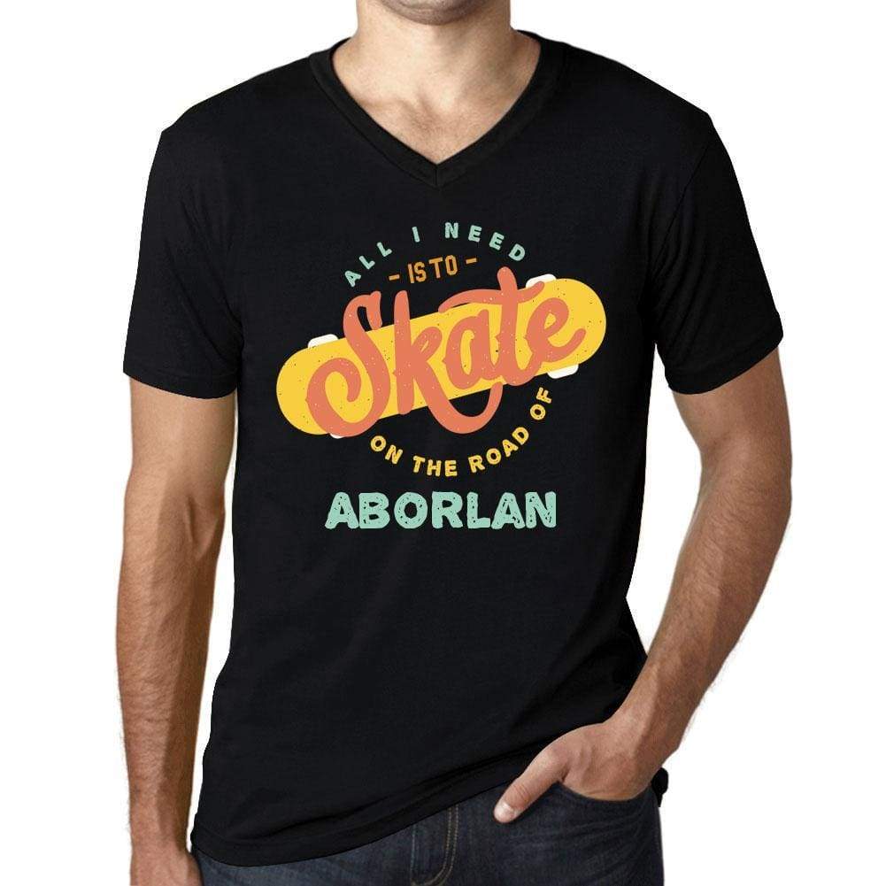 Mens Vintage Tee Shirt Graphic V-Neck T Shirt On The Road Of Aborlan Black - Black / S / Cotton - T-Shirt