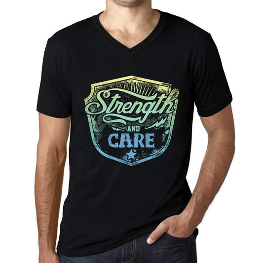 Mens Vintage Tee Shirt Graphic V-Neck T Shirt Strenght And Care Black - Black / S / Cotton - T-Shirt