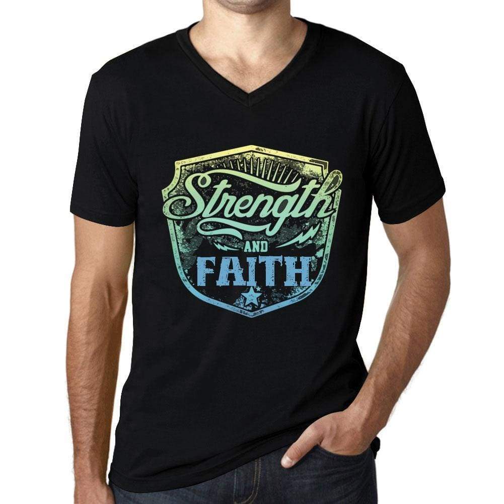 Mens Vintage Tee Shirt Graphic V-Neck T Shirt Strenght And Faith Black - Black / S / Cotton - T-Shirt