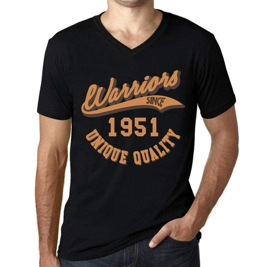 Mens Vintage Tee Shirt Graphic V-Neck T Shirt Warriors Since 1951 Deep Black - Black / S / Cotton - T-Shirt