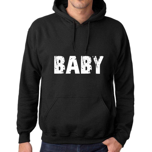 Mens Womens Unisex Printed Graphic Cotton Hoodie Soft Heavyweight Hooded Sweatshirt Pullover Popular Words Baby Deep Black - Black / Xs /