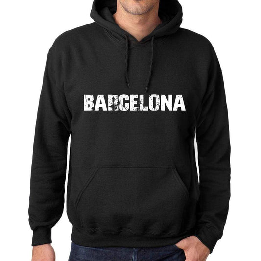 Mens Womens Unisex Printed Graphic Cotton Hoodie Soft Heavyweight Hooded Sweatshirt Pullover Popular Words Barcelona Deep Black - Black / Xs