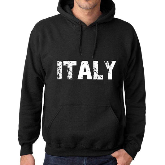 Mens Womens Unisex Printed Graphic Cotton Hoodie Soft Heavyweight Hooded Sweatshirt Pullover Popular Words Italy Deep Black - Black / Xs /