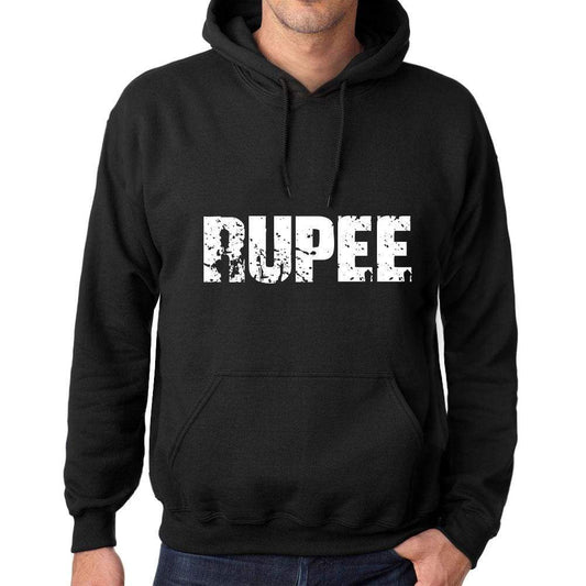 Mens Womens Unisex Printed Graphic Cotton Hoodie Soft Heavyweight Hooded Sweatshirt Pullover Popular Words Rupee Deep Black - Black / Xs /