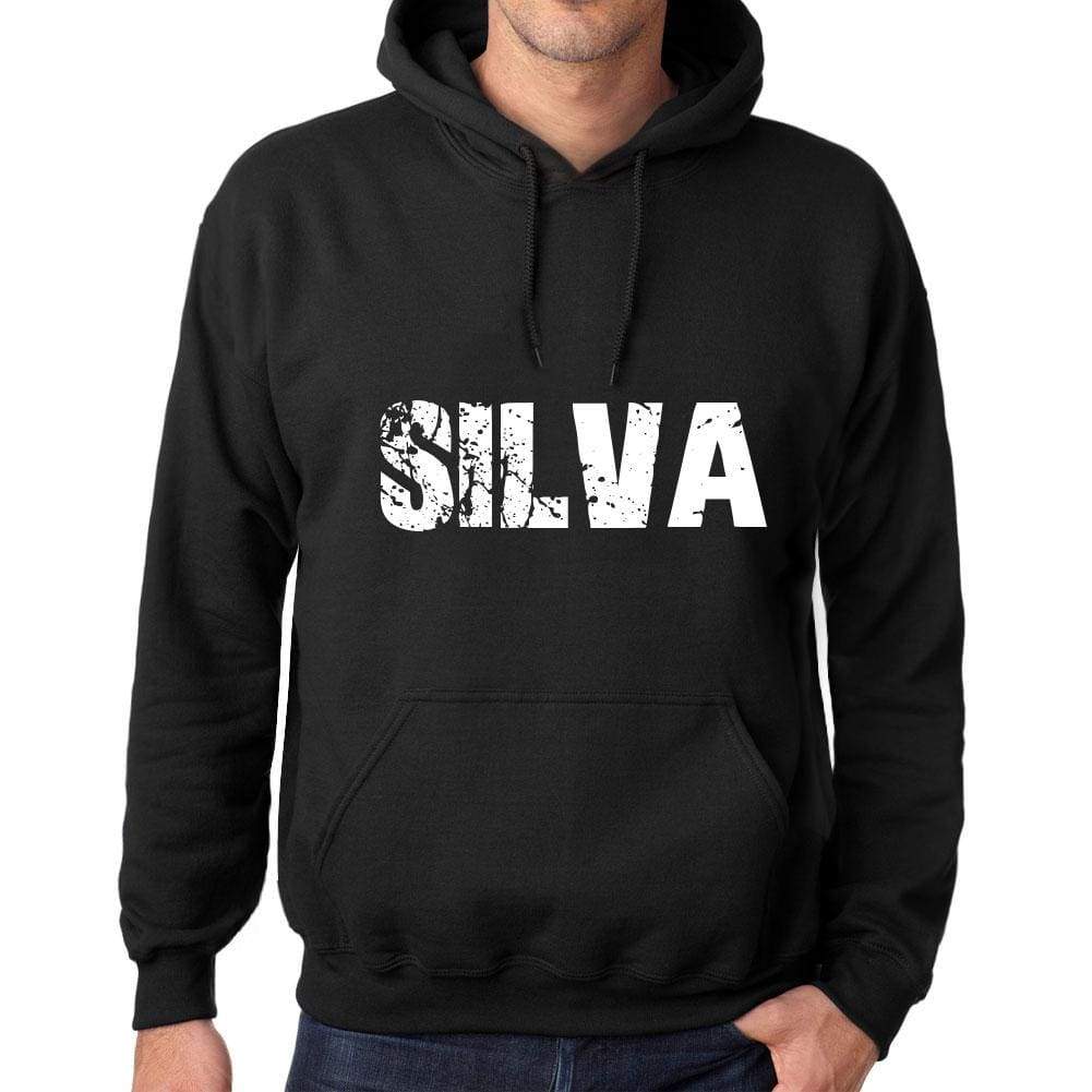 Mens Womens Unisex Printed Graphic Cotton Hoodie Soft Heavyweight Hooded Sweatshirt Pullover Popular Words Silva Deep Black - Black / Xs /