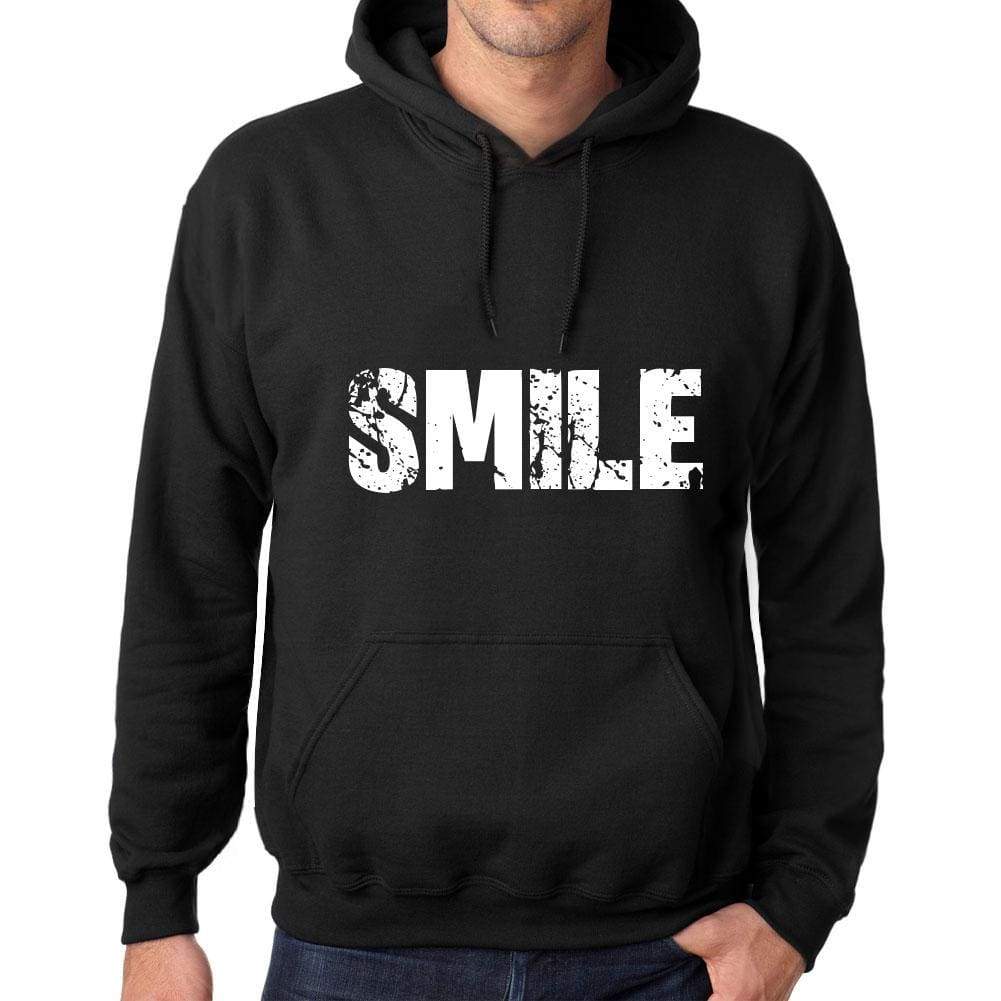 Mens Womens Unisex Printed Graphic Cotton Hoodie Soft Heavyweight Hooded Sweatshirt Pullover Popular Words Smile Deep Black - Black / Xs /