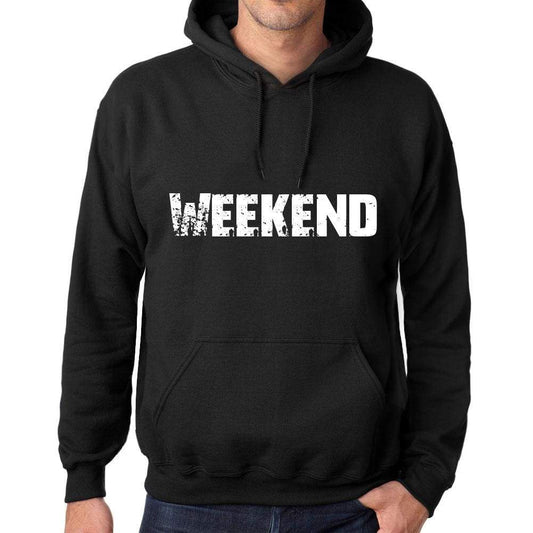 Mens Womens Unisex Printed Graphic Cotton Hoodie Soft Heavyweight Hooded Sweatshirt Pullover Popular Words Weekend Deep Black - Black / Xs /
