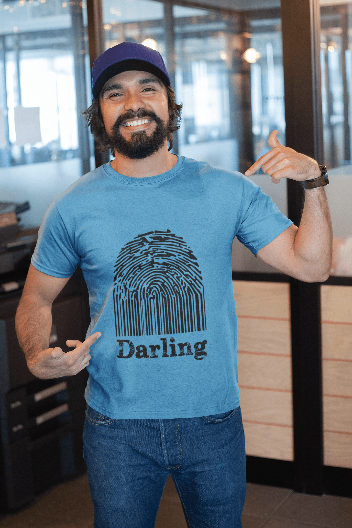 Darling Fingerprint, Blue, Men's Short Sleeve Round Neck T-shirt, gift t-shirt 00311