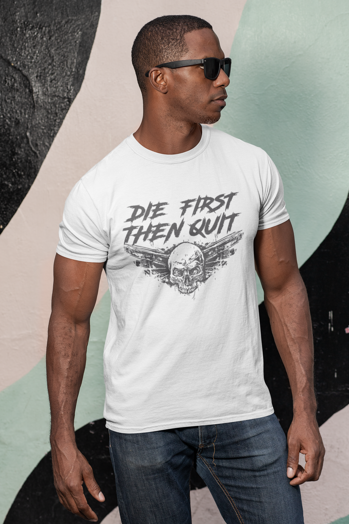 ULTRABASIC Men's Graphic T-Shirt Die First Then Quit - Motivational Skull Shirt