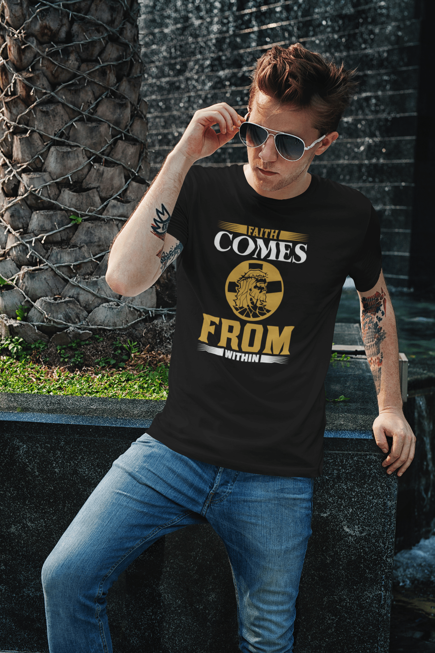 ULTRABASIC Men's T-Shirt Faith Comes from Within - Jesus Christian Religious Shirt