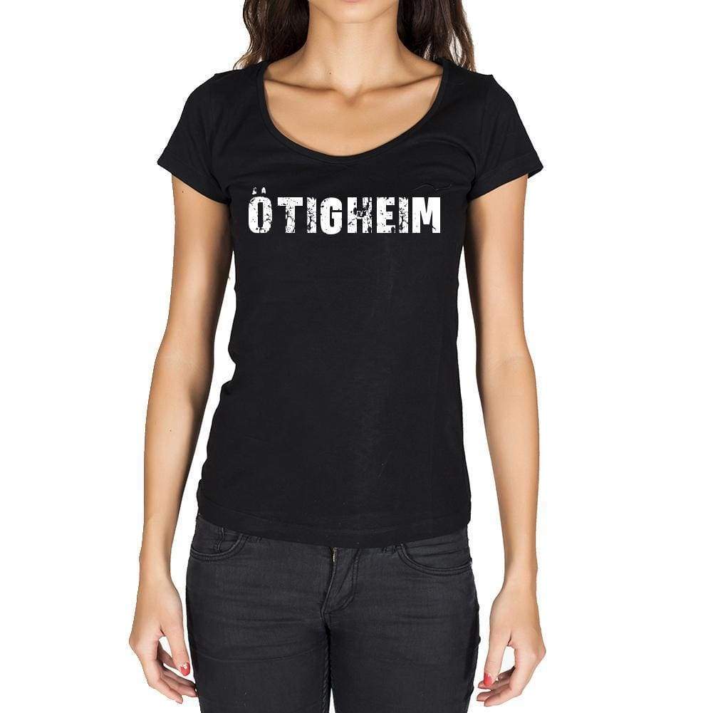 Ötigheim German Cities Black Womens Short Sleeve Round Neck T-Shirt 00002 - Casual