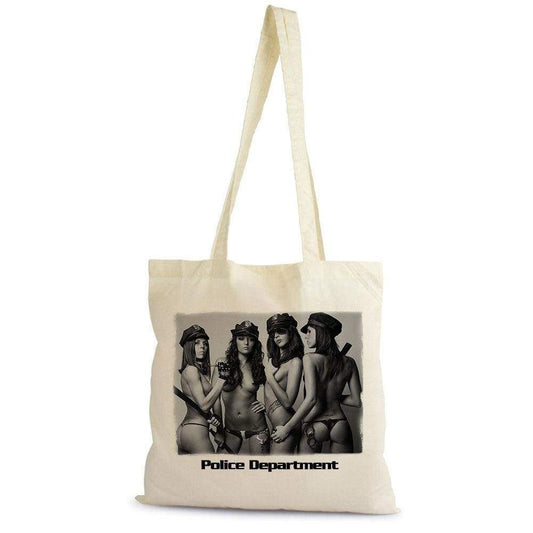 Police Sexy Girls Department Black And White Shopping Bag Natural Cotton Gift Beige - Beige - Casual