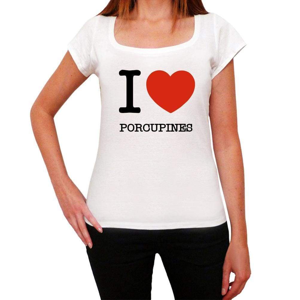 Porcupines Love Animals White Womens Short Sleeve Round Neck T-Shirt 00065 - White / Xs - Casual