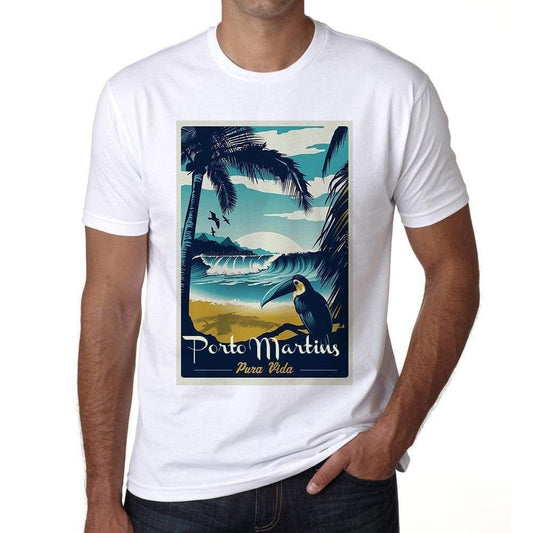 Porto Martins Pura Vida Beach Name White Mens Short Sleeve Round Neck T-Shirt 00292 - White / S - Casual