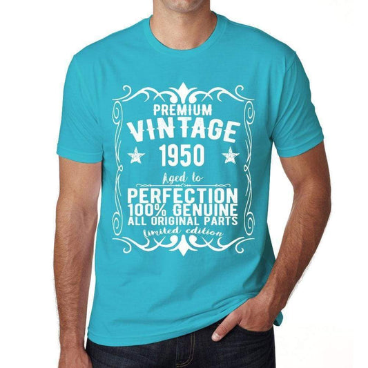 Premium Vintage Year 1950 Blue Mens Short Sleeve Round Neck T-Shirt Gift T-Shirt 00367 - Blue / Xs - Casual