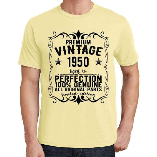 Premium Vintage Year 1950 Yellow Mens Short Sleeve Round Neck T-Shirt Gift T-Shirt 00348 - Yellow / S - Casual