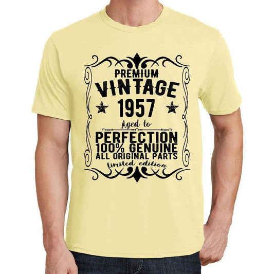 Premium Vintage Year 1957 Yellow Mens Short Sleeve Round Neck T-Shirt Gift T-Shirt 00348 - Yellow / S - Casual